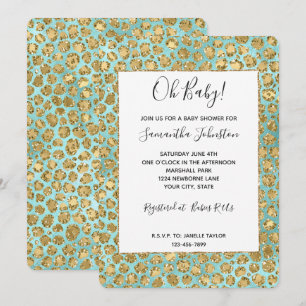 Invitation Paillettes Glitz Aqua Menthe Doré Léopard