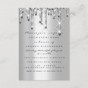 Invitation Paillettes gouttes gris argent  Mariage douce 16èm