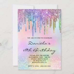 Invitation Paillettes holographiques anniversaire 18 ans arc-