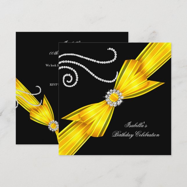 Invitation Paillettes Jaune Diamant Arc Noir Fête d'anniversa (Devant / Derrière)