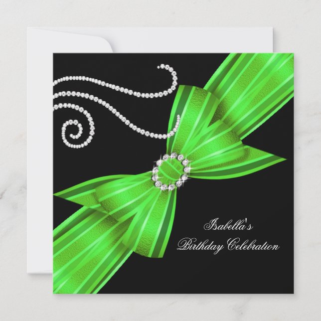 Invitation Paillettes Lime Diamant Arc Noir Fête d'anniversai (Devant)