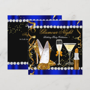Invitation Paillettes Luxe Nuit Bleu Or Noir Soirée