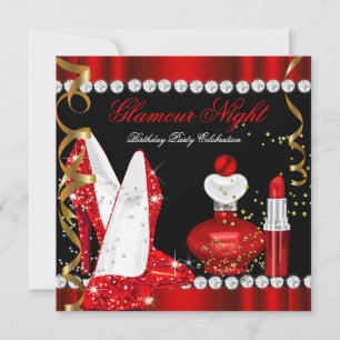 Invitation Paillettes Luxe Nuit Rouge Or Noir Fête