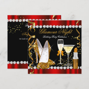 Invitation Paillettes Luxe Nuit Rouge Or Noir Fête
