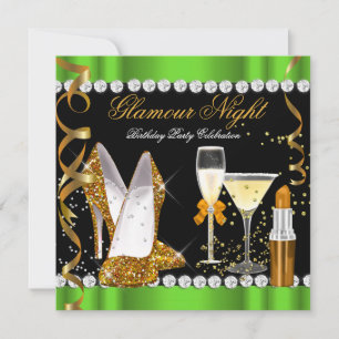 Invitation Paillettes Luxe Nuit Vert Citron Or Noir Fête