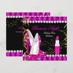 Invitation Paillettes Luxe Rose Chaud Or Noir Anniversaire