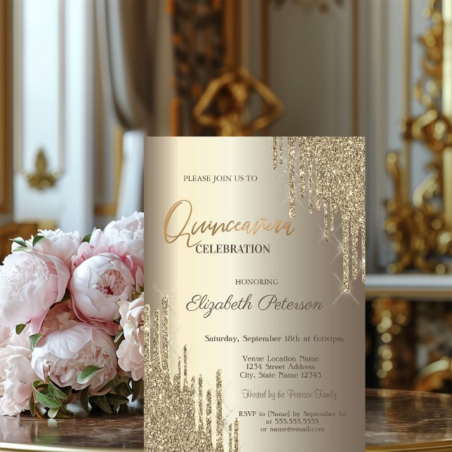 Invitation Paillettes Modernes Champagne Or Qui S'Écoulent Qu (Créateur téléchargé)