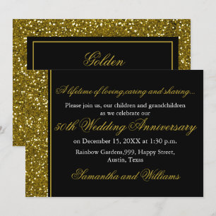 Invitation Paillettes noires et or 50e anniversaire de mariag
