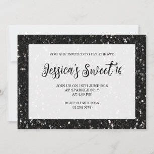 Invitation Paillettes noires scintillent Écriture élégante po