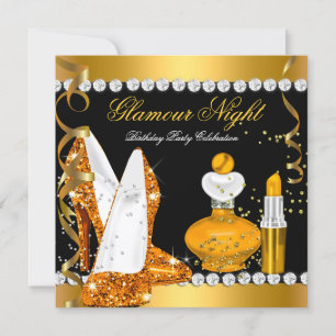 Invitation Paillettes Nuit Glamour Jaune Or Noir Fête