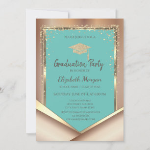 Invitation Paillettes Or Diamants Vert Menthe Remise des dipl