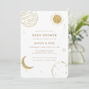 Invitation Paillettes Or Élégant Galaxie Lune Étoile Baby Sho