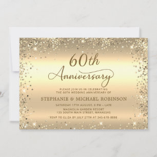 Invitation Paillettes Or Métallisé 60e Anniversaire de Mariag