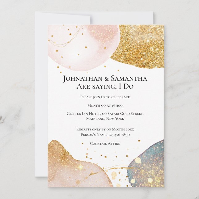 Invitation Paillettes or rose or bleu or doré abstrait (Devant)