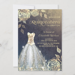 Invitation Paillettes or rose tendance robe Quinceañera