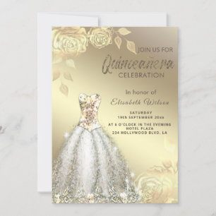 Invitation Paillettes or rose tendance robe Quinceañera