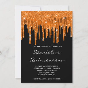 Invitation Paillettes orange brillantes Glitter Foil Gouttes