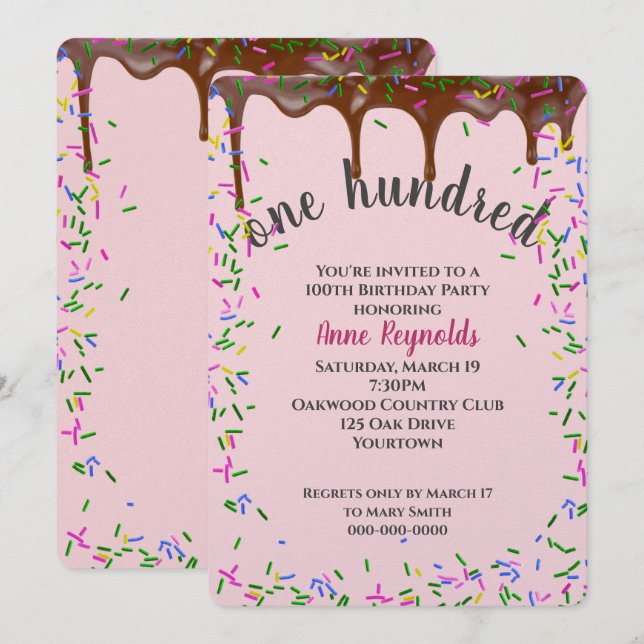 Invitation Paillettes pour 100e anniversaire sur glaçage au c (Devant / Derrière)