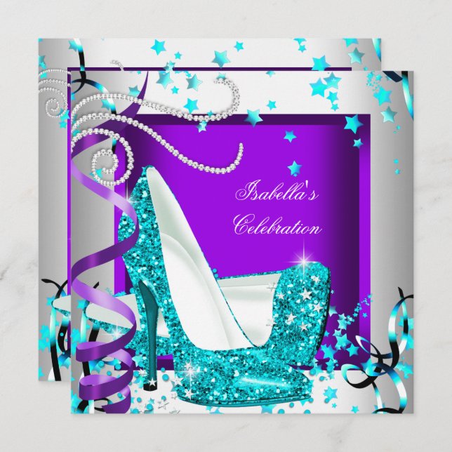 Invitation Paillettes pour fête de toutes occasions Chaussure (Devant / Derrière)