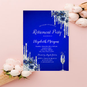 Invitation Paillettes qui dégoulinent, Fleurs bleues Fond bl