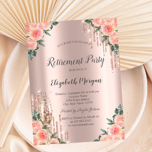 Invitation Paillettes qui dégoulinent, Fleurs, Verre Rose Dor