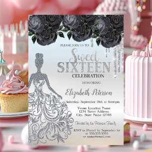 Invitation Paillettes qui dégoulinent, Robe Roses Noires Douc