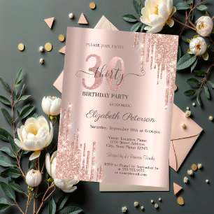 Invitation Paillettes qui dégoulinent Rose Gold Fête d'annive