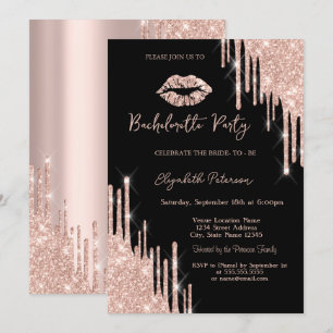Invitation Paillettes qui dégoulinent Rose Gold Lèvres Noires