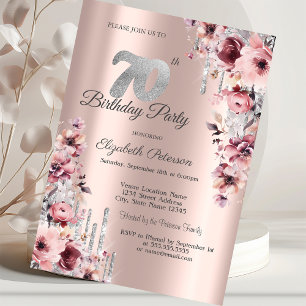 Invitation Paillettes qui dégoulinent Rose Gold Rose Floral 7