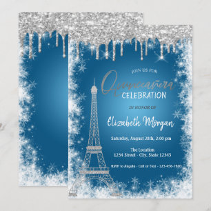 Invitation Paillettes qui dégoulinent,Tour Eiffel,Flocon de n