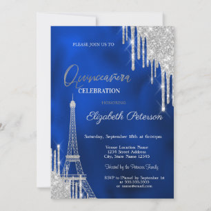 Invitation Paillettes qui dégoulinent, Tour Eiffel Quinceañer