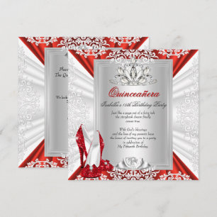 Invitation Paillettes Quinceanera Fête des 15 ans Talons Roug