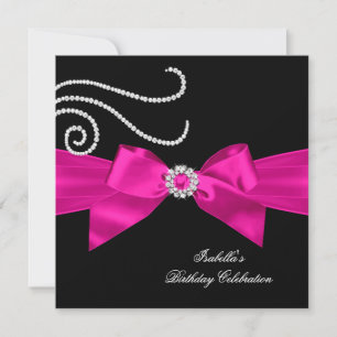 Invitation Paillettes Rose Chaud Diamant Arc Noir Fête d'anni