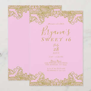 Invitation Paillettes Rose et Or Dentelle Élégante Fête Douce