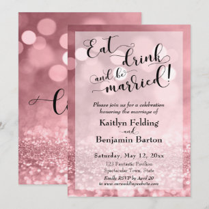 Invitation Paillettes Rose Gold Bokeh Manger Boire et Être Ma