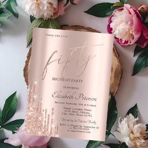 Invitation Paillettes Rose Gold Chic et Cool Gouttes 50ème An