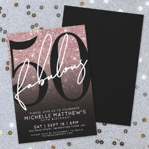 Invitation Paillettes Rose Gold Cinquante Ans Fantastique Cin