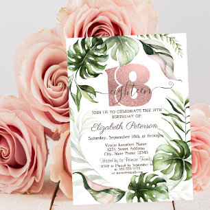Invitation Paillettes Rose Gold Gouttes Feuilles 18ème Annive
