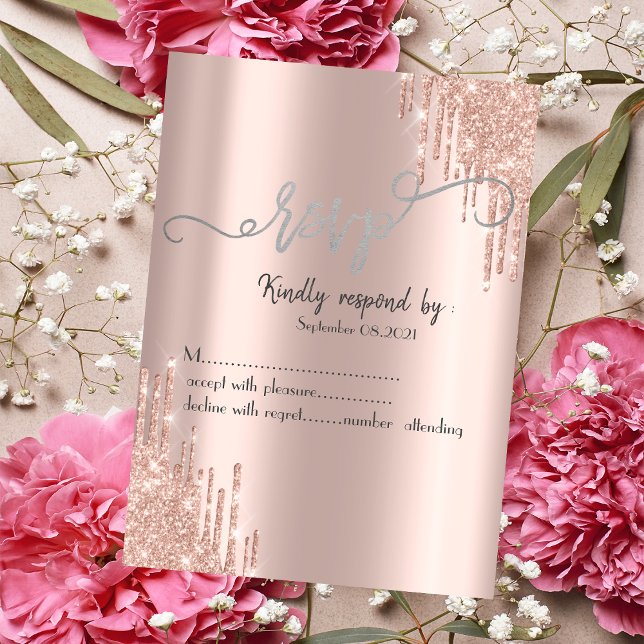 Invitation Paillettes Rose Gold Gouttes RSVP (Créateur téléchargé)