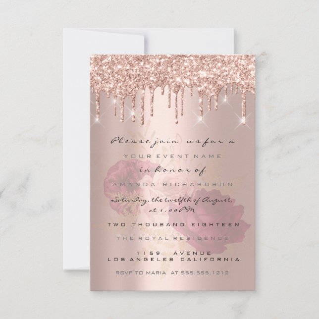Invitation Paillettes Rose Gold Mariage Douce 16e Marsala (Devant)