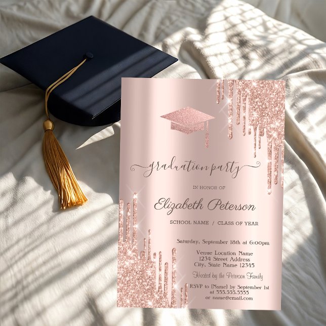 Invitation Paillettes Rose Gold pour Mortier de Diplôme (Créateur téléchargé)
