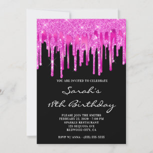 Invitation Paillettes rose vif et feuille d'aluminium noir po