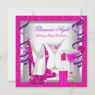 Invitation Paillettes Rose Violet Glamour Soirée Martini Fête