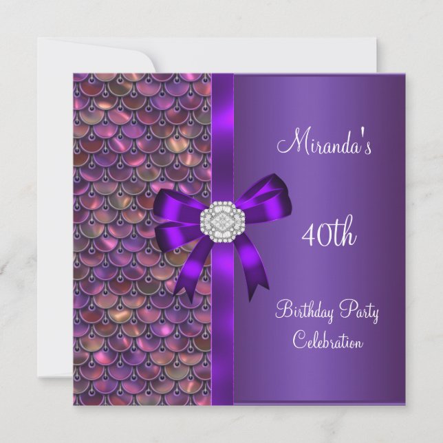 Invitation Paillettes rose violet pour 40e anniversaire avec  (Devant)