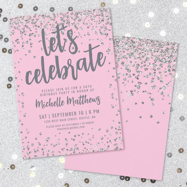 Invitation Paillettes Roses Anniversaire Tout Âge (Pink Glitter Any Age Birthday Invitation)