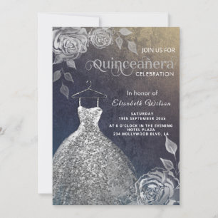 Invitation Paillettes roses en argent tendance robe Quinceañe