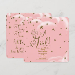 Invitation Paillettes roses et or Étoiles C'est une fille Bab