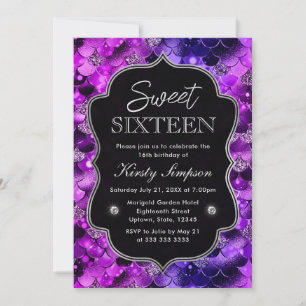 Invitation Paillettes roses et violettes Écailles de sirène S