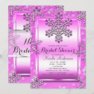 Invitation Paillettes roses glamour flocons de neige merveill