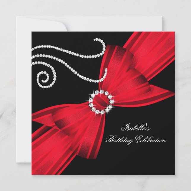 Invitation Paillettes Rouge Diamant Arc Noir Fête d'anniversa (Devant)
